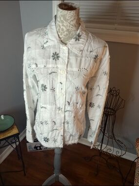 White Focus Embroidered Button-Up Shirt